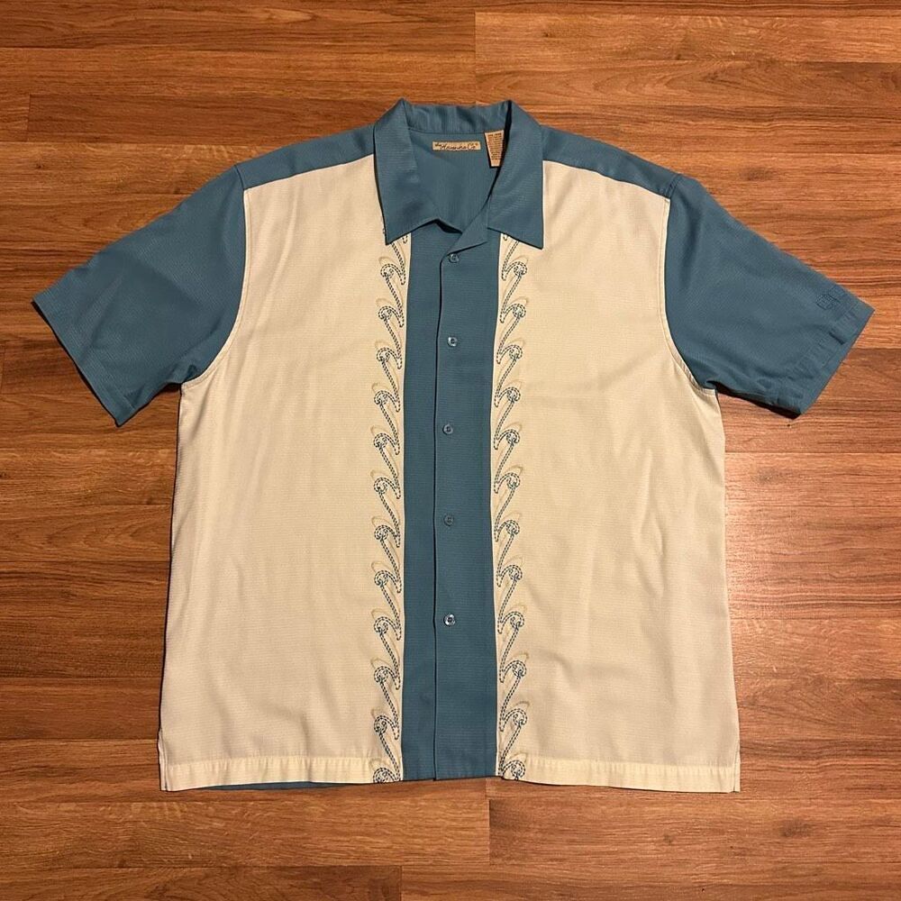 The Havanera Co. Short Sleeve Button Down Shirt Blue and Cream | Men Size XXL